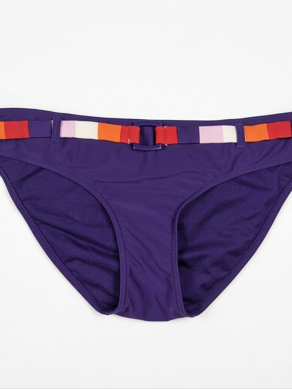 La Vie en Rose Aqua Purple Bikini Bottoms Belted Sequin Flower Size Large